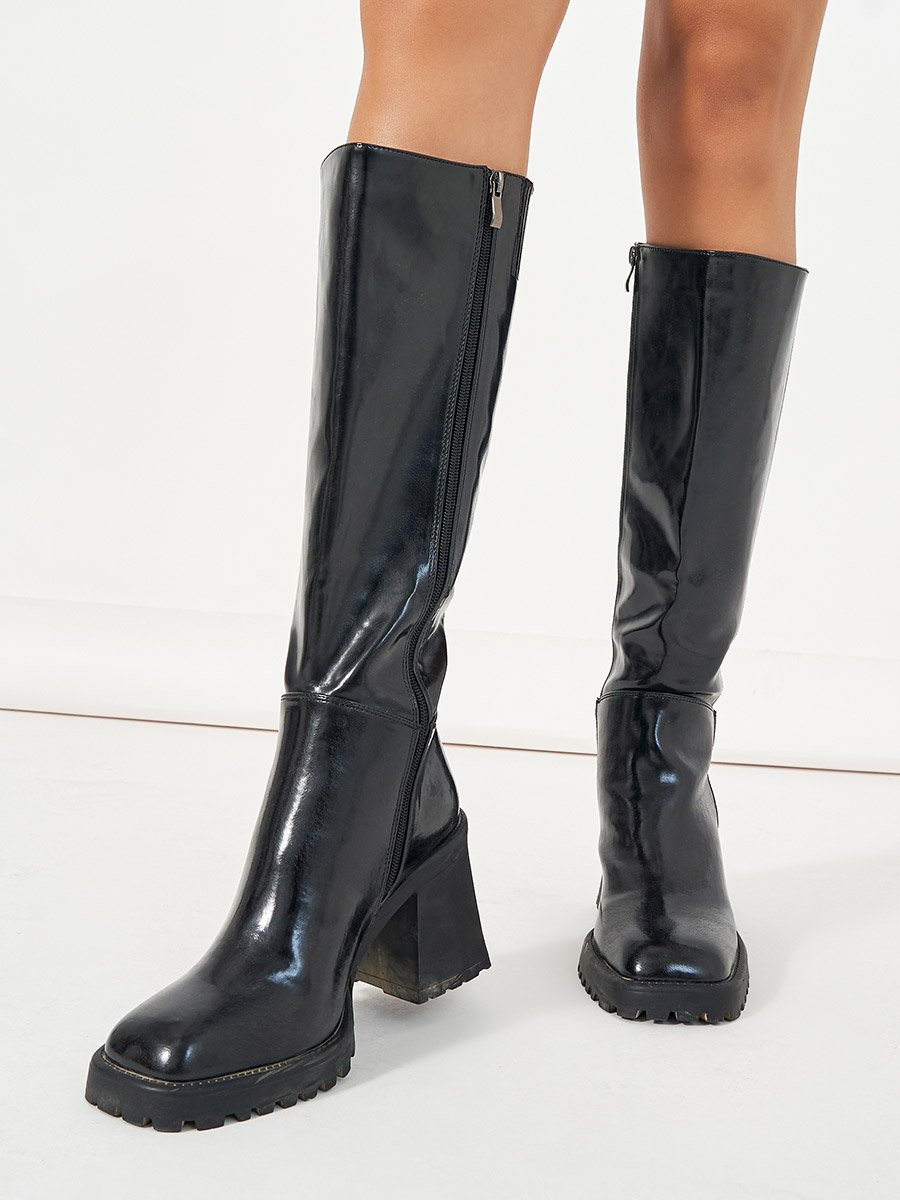 Square Toe Block Heel Knee High Boots