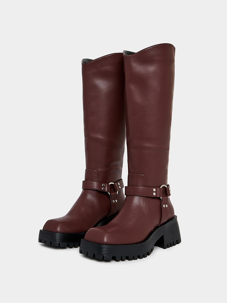 Buckle Harness Detail Knee High Boots