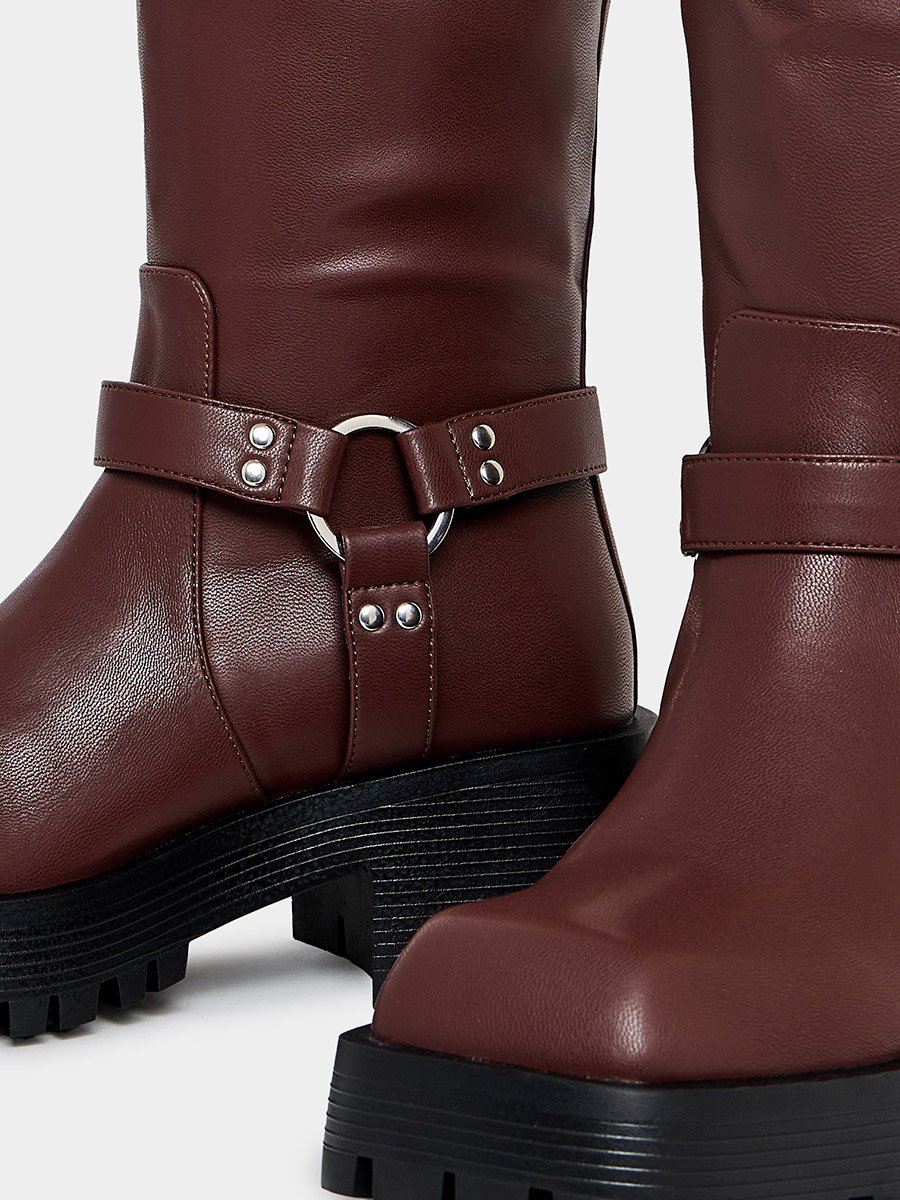 Buckle Harness Detail Knee High Boots