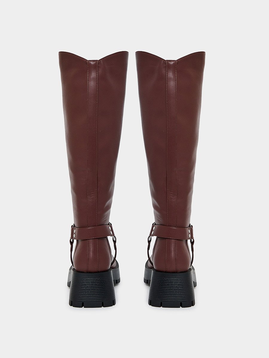 Buckle Harness Detail Knee High Boots