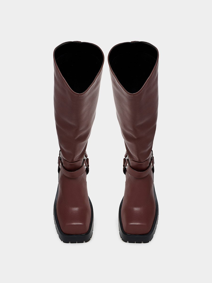 Buckle Harness Detail Knee High Boots