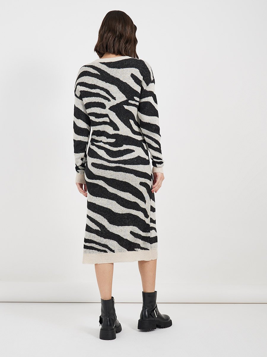 Animal Pattern Sweater Midi Dress