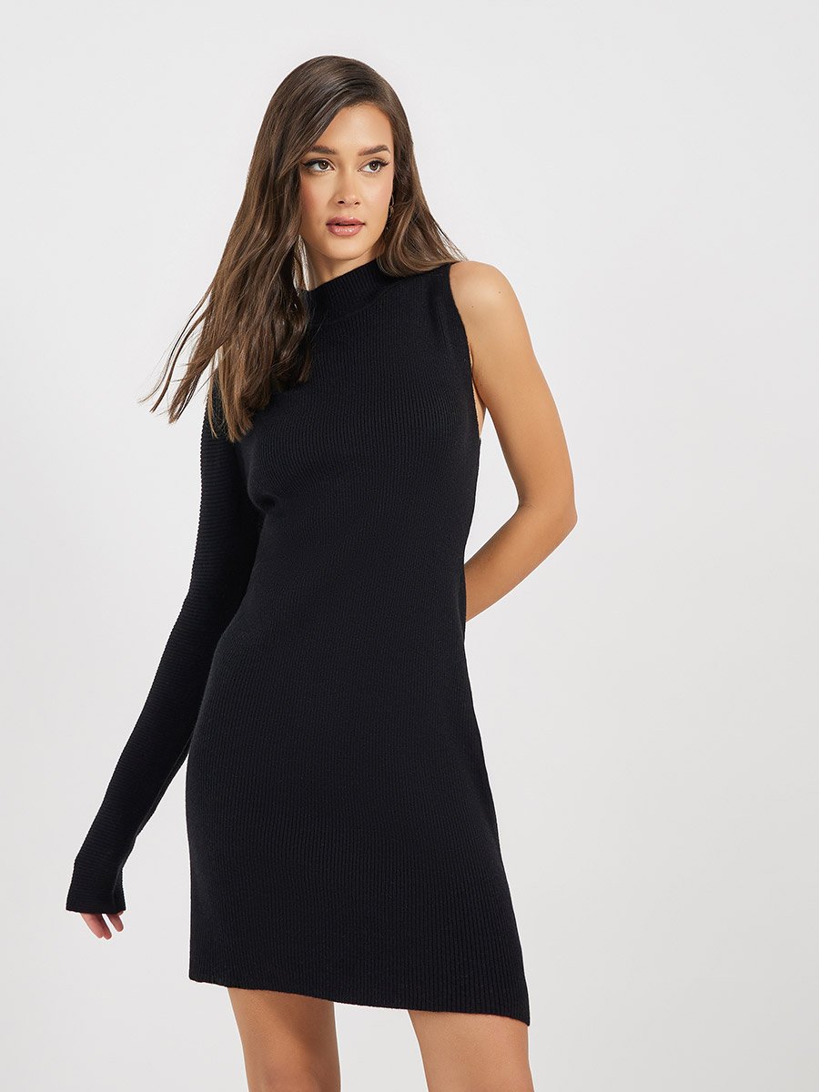 Knitted One Shoulder Sweater Mini Dress