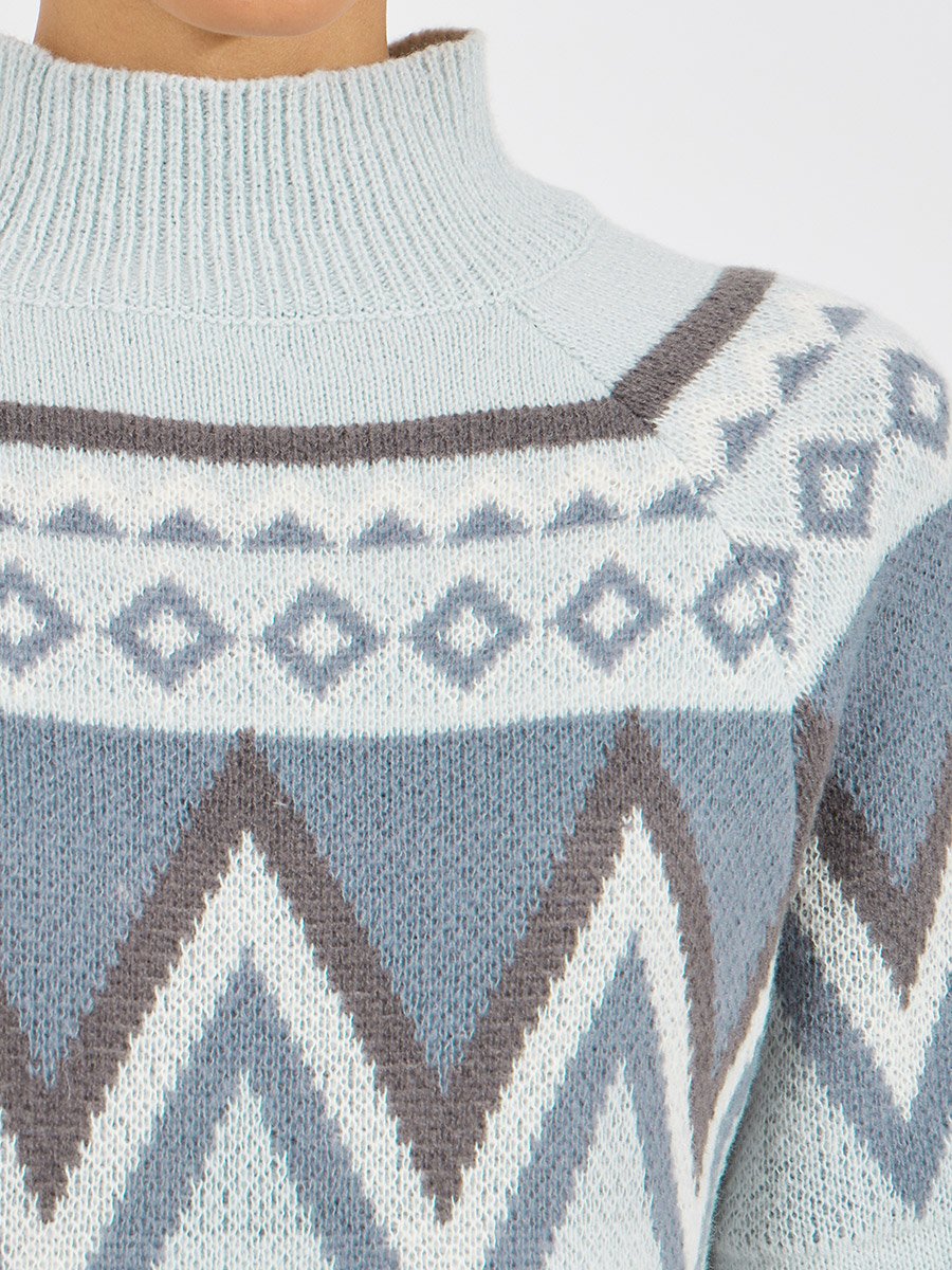 Patterned Panel Sweater Knee Length Dress