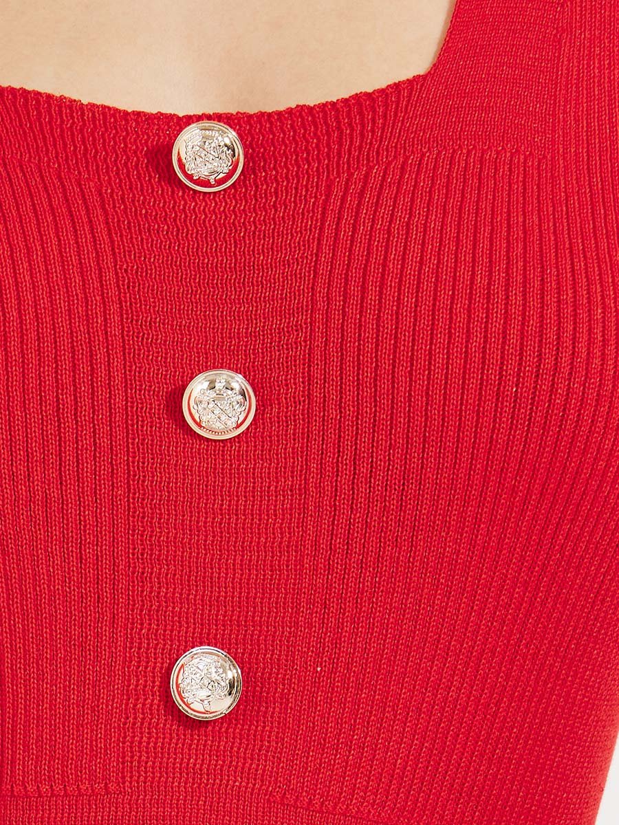 Rib Knit Square Neck Sweater Midi Dress