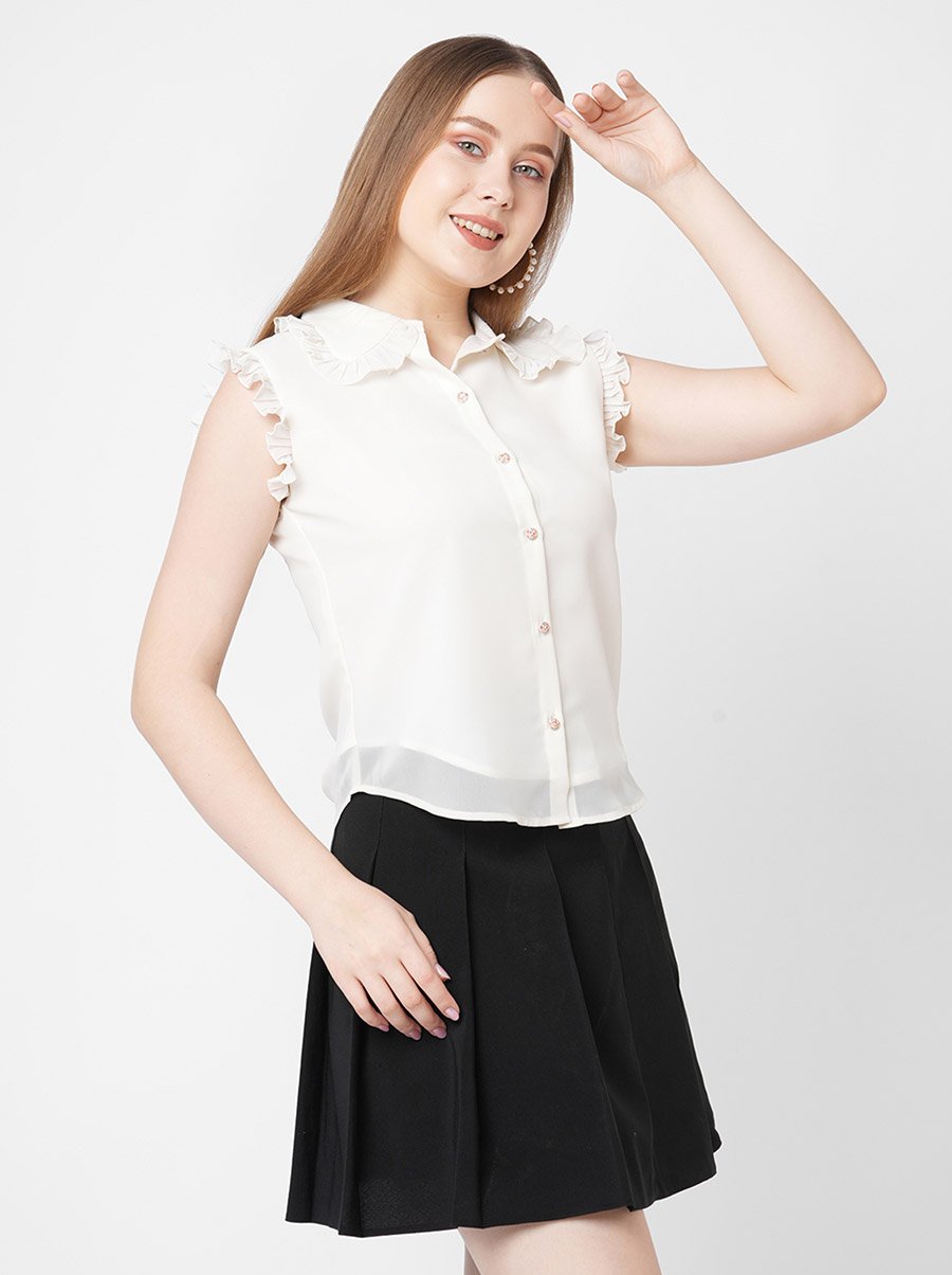Ruffled Georgette Shirt Style Top