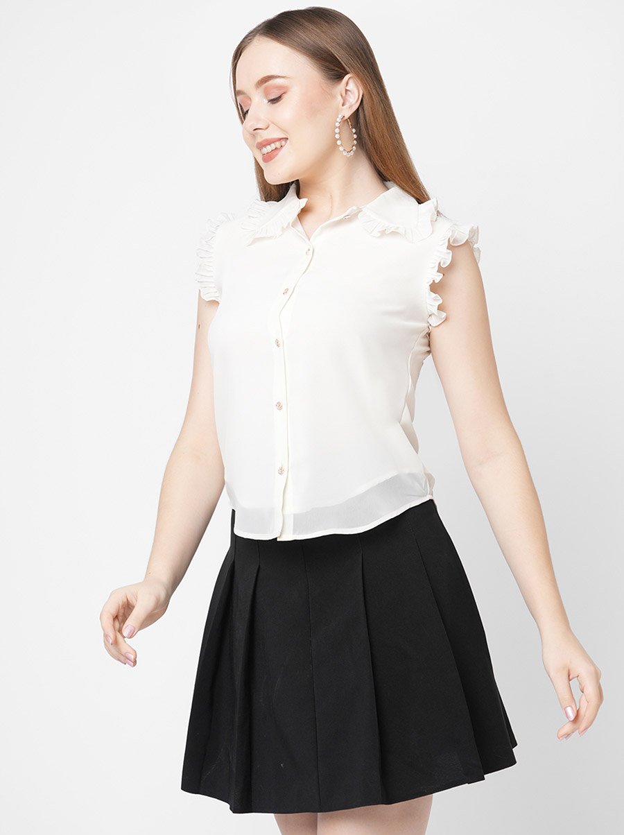 Ruffled Georgette Shirt Style Top