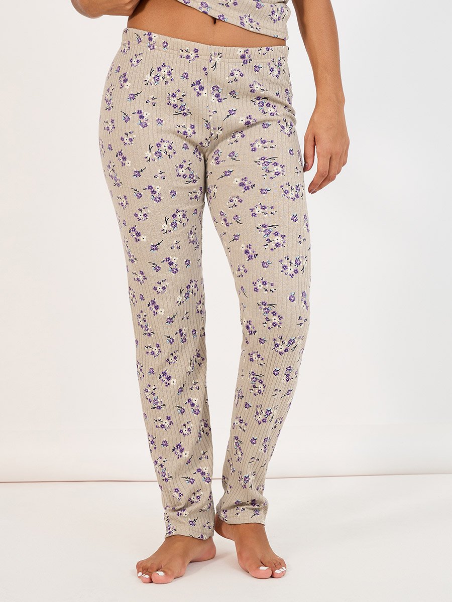 All Over Floral Print Rib Cami and Pyjama Set