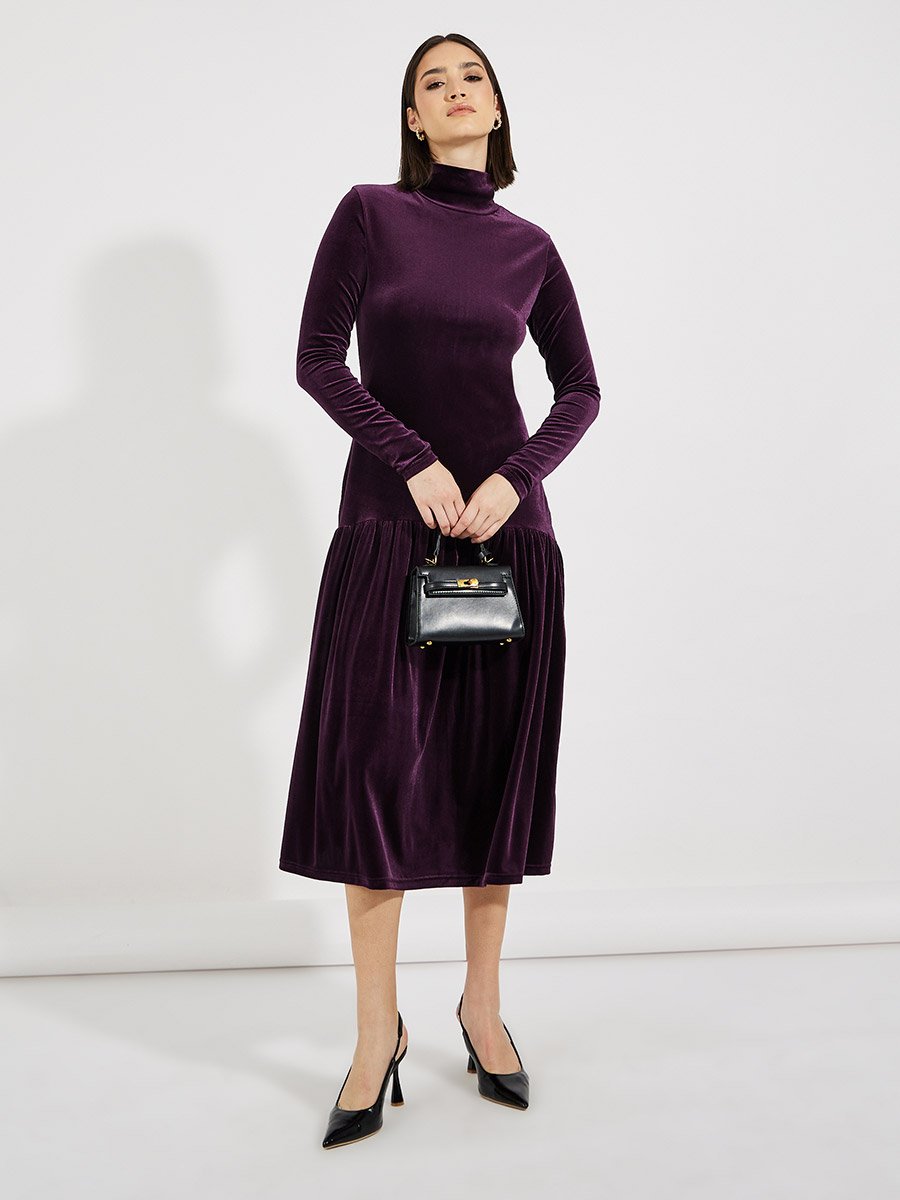 Velvet Look Drop Waist A-Line Midi Dress For Women at Kuwait