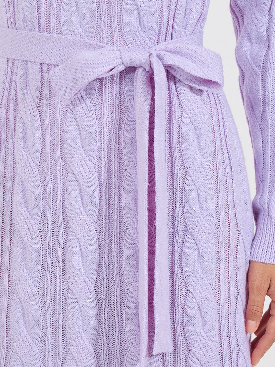 Cable Knit Frill Hem Sweater Midi Dress
