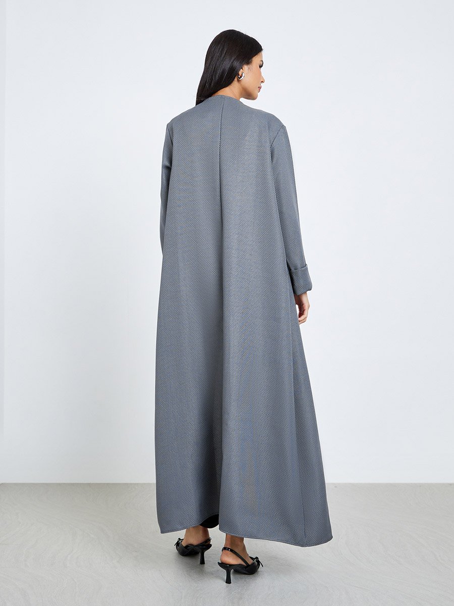 Grey Tweed-Look Button Detail Winter Abaya