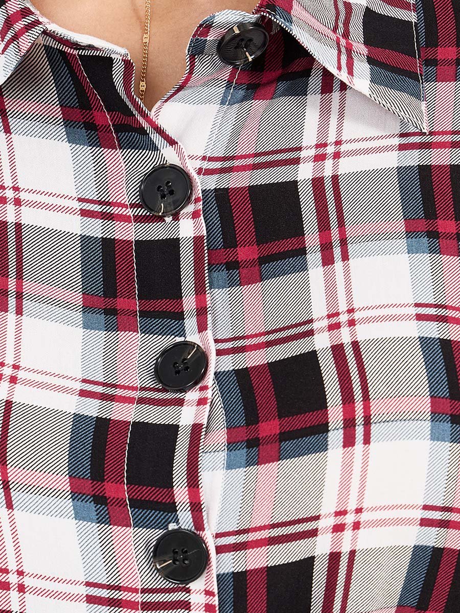 Checked Shirt Midi Dress with Tie Belt