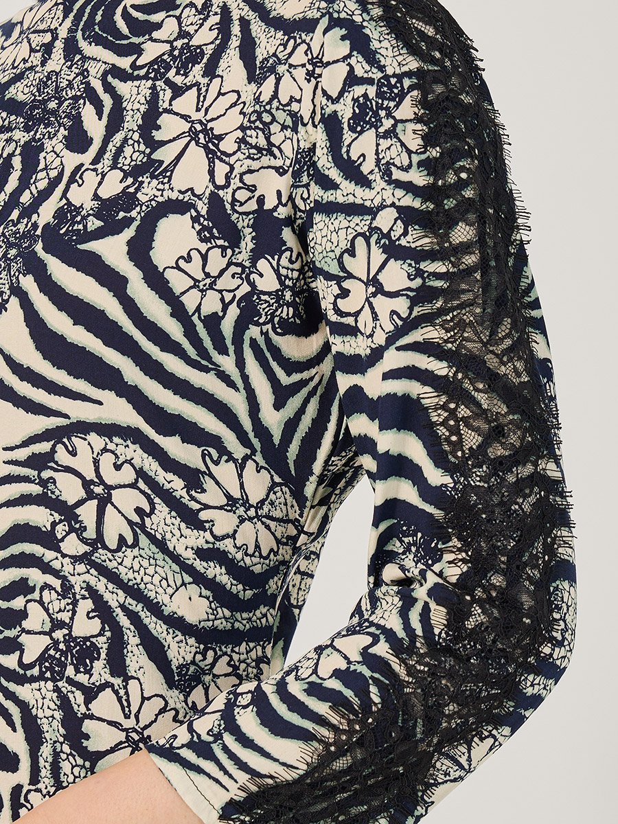 All-Over Print Lace Inserted Sheath Knee-Length Dress