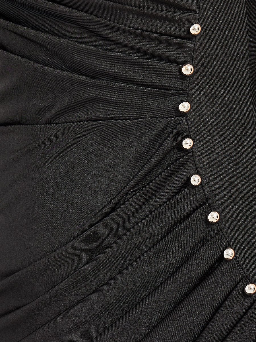 Pleated Bodycon Midi Dress with Button Accent