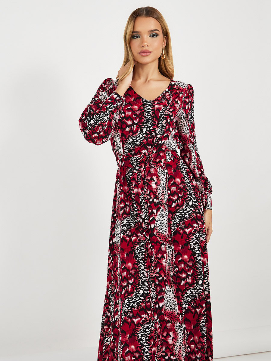 All Over Print Long Sleeves A-Line Maxi Dress
