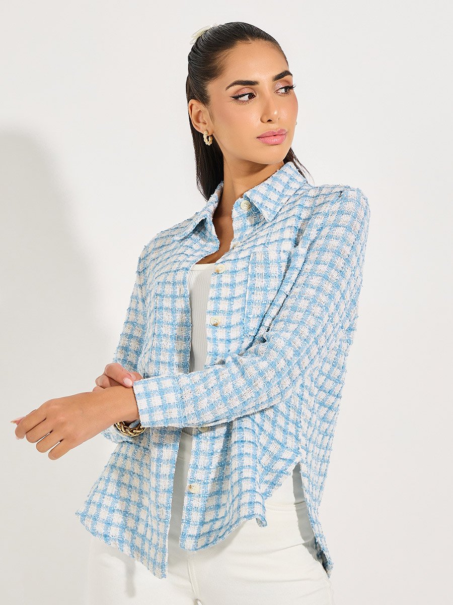 Tweed Oversized Shirt with Pocket Detail