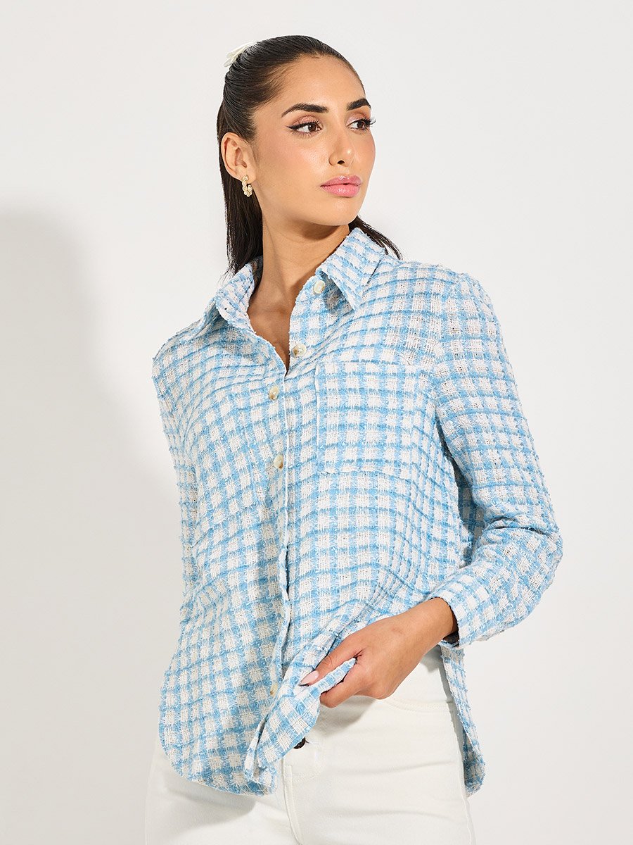 Tweed Oversized Shirt with Pocket Detail