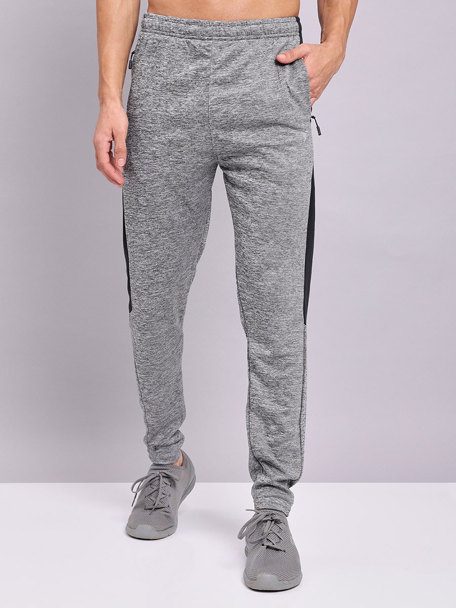 Melange Slim Fit Track Pants with Contrast Panel