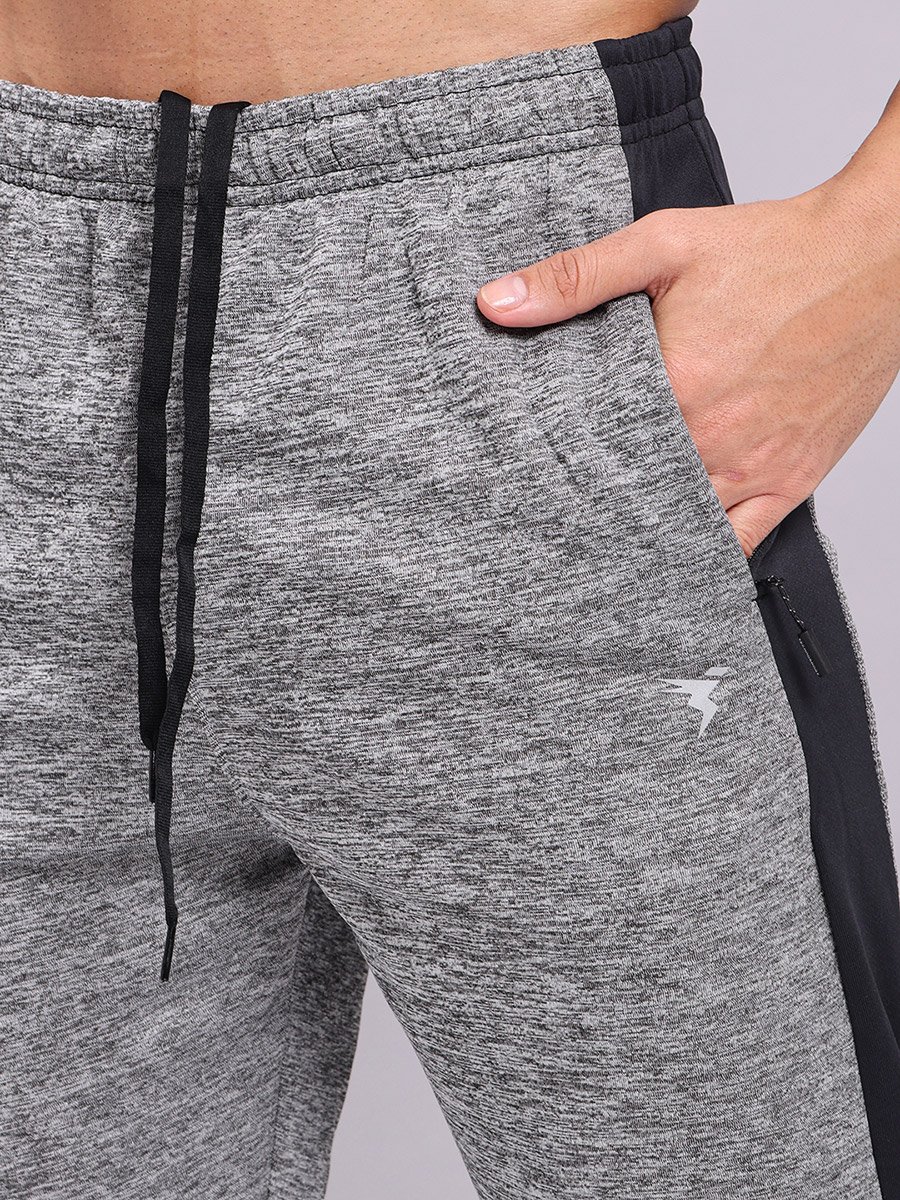 Melange Slim Fit Track Pants with Contrast Panel
