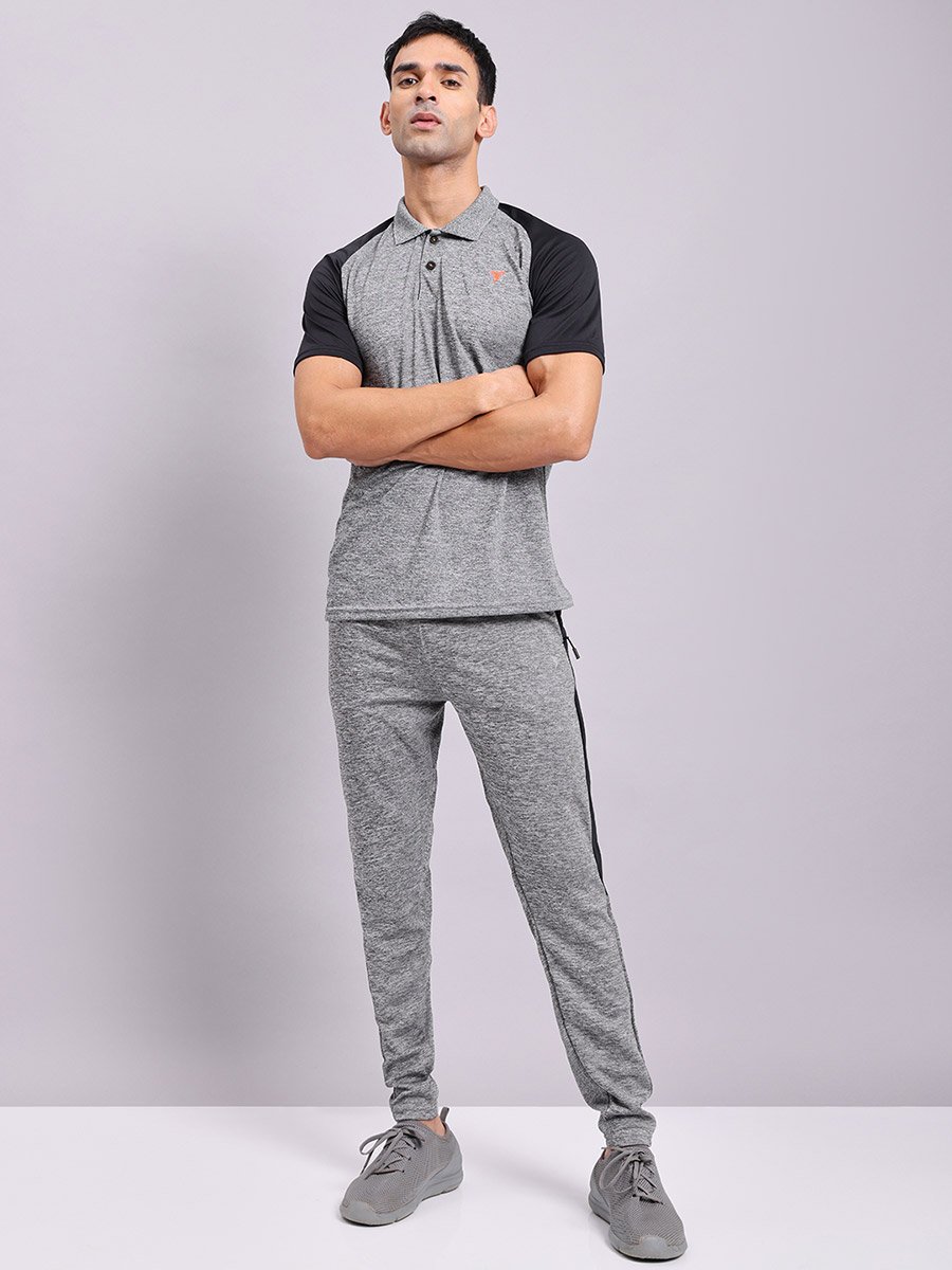 Melange Slim Fit Track Pants with Contrast Panel