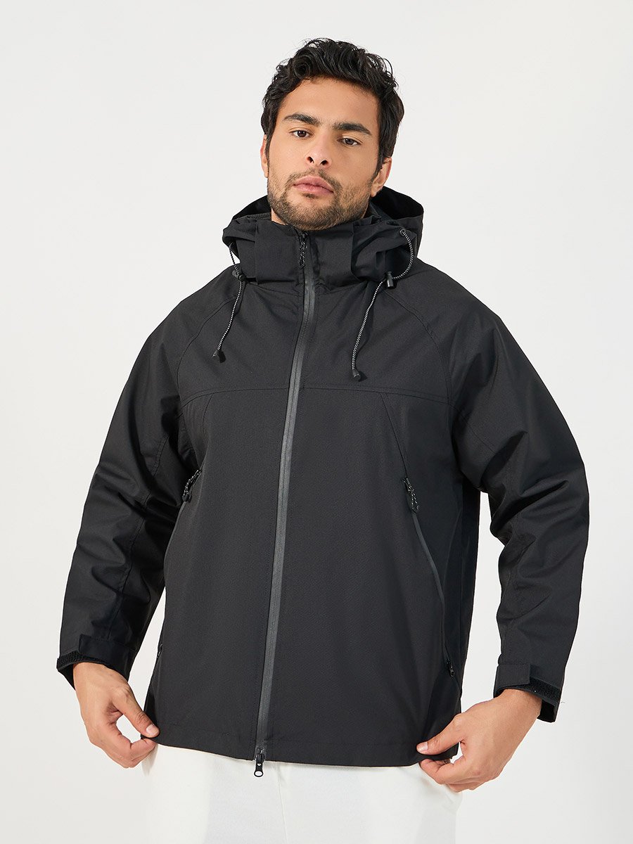 Solid Windbreaker Hooded Jacket with Zip Detail