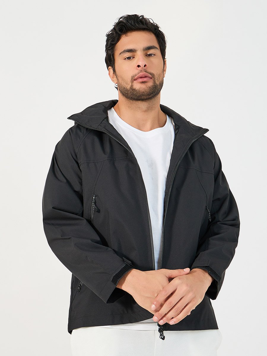 Solid Windbreaker Hooded Jacket with Zip Detail