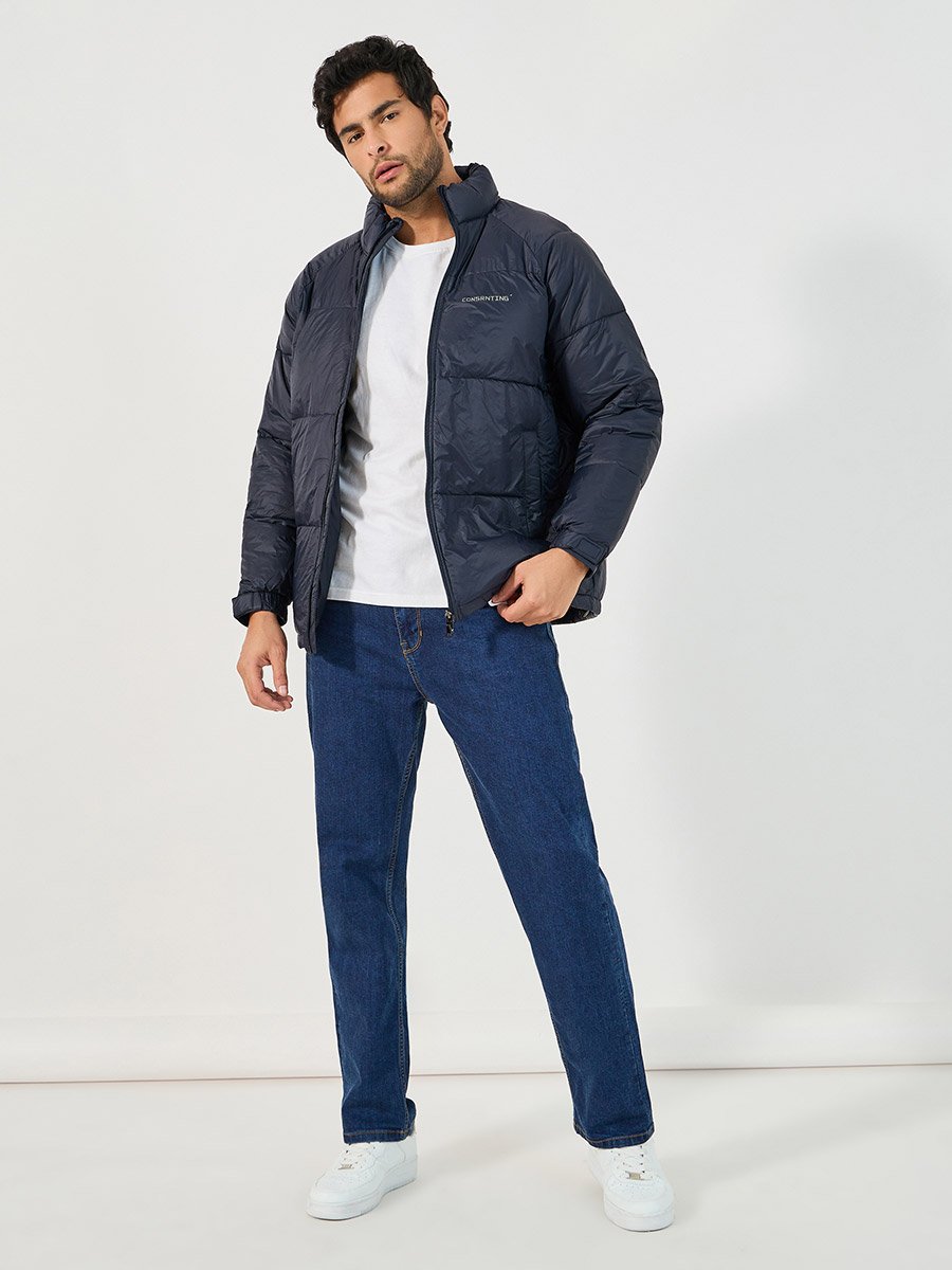 Quilted Puffer Jacket with Minimal Print Detail