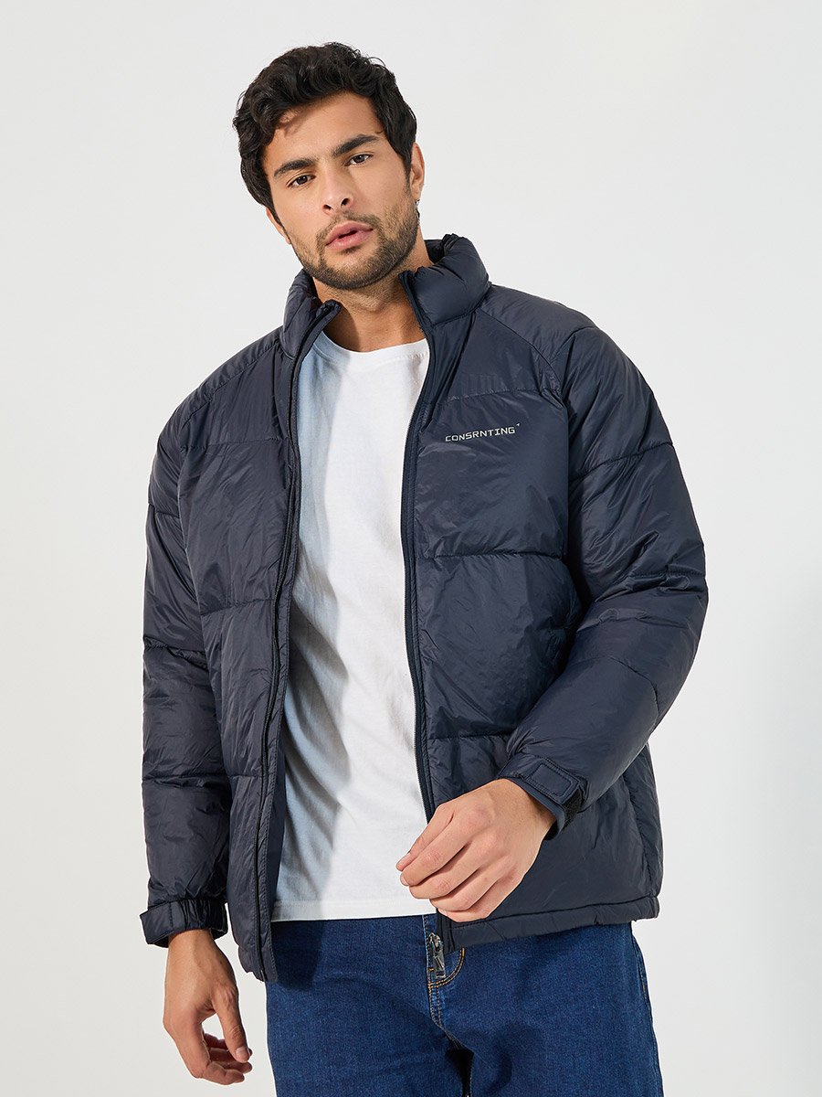 Quilted Puffer Jacket with Minimal Print Detail