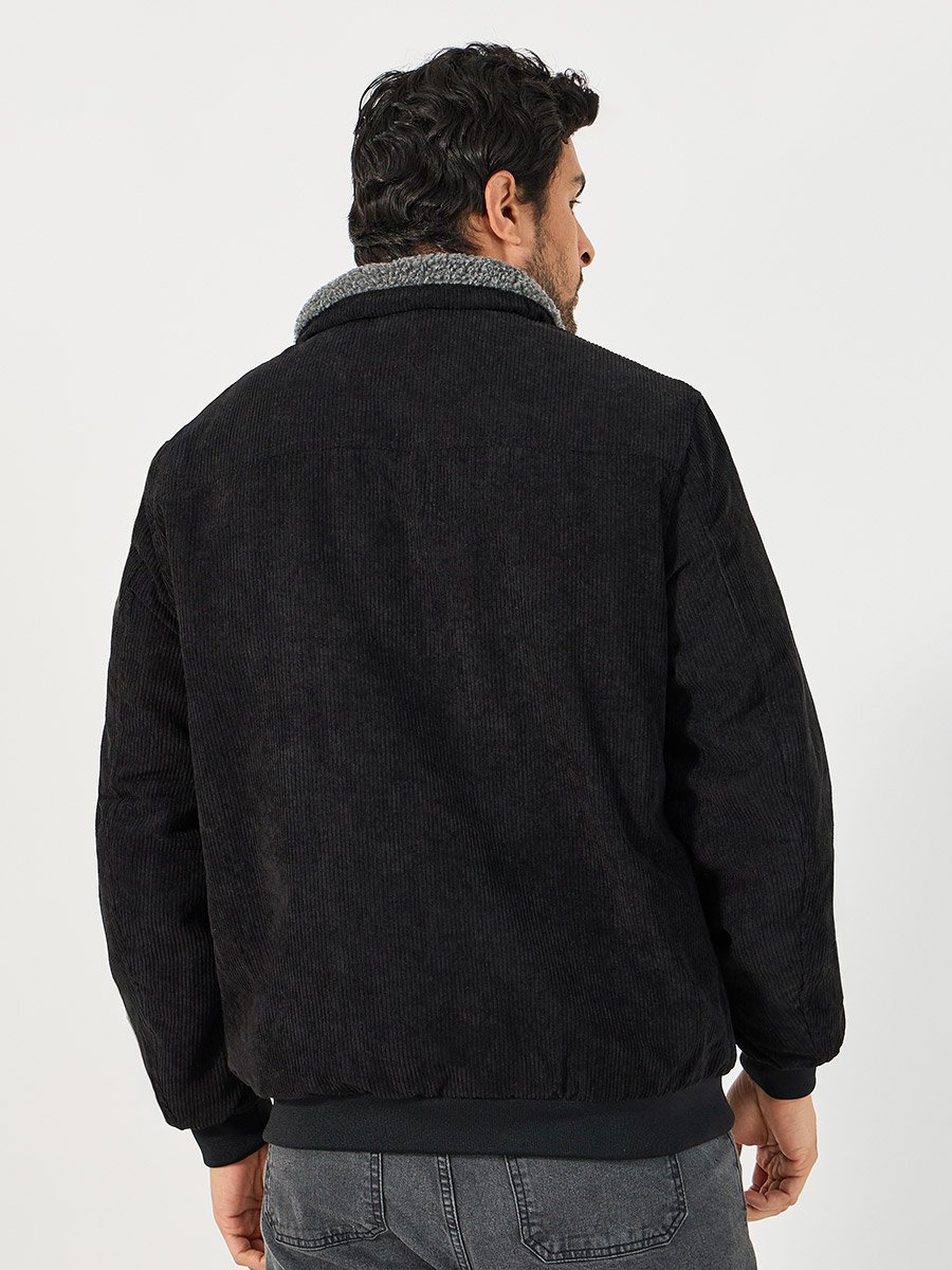 Faux Fur Collar Corduroy Utility Jacket