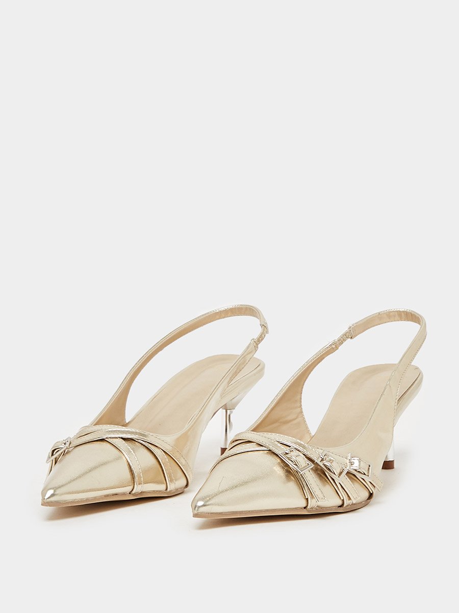 Buckle Detail Slingback Pointed Toe Pumps