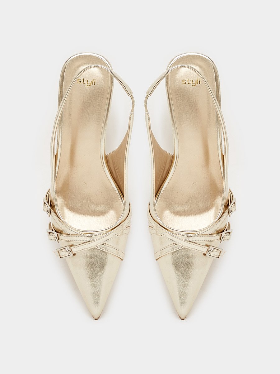 Buckle Detail Slingback Pointed Toe Pumps