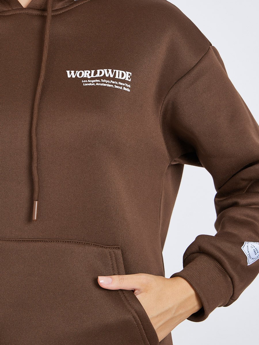 Longline Printed Hoodie with Front Pocket