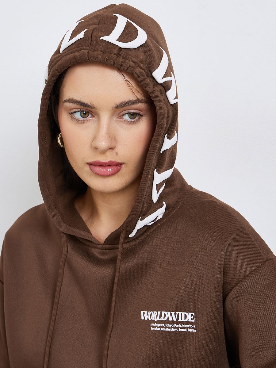 Longline Printed Hoodie with Front Pocket