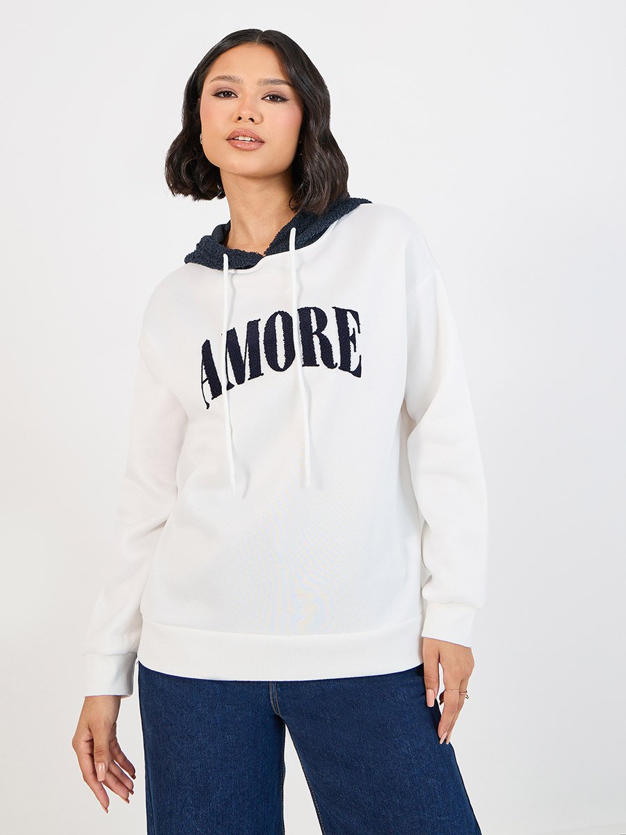 Amore Slogan Print Longline Hoodie