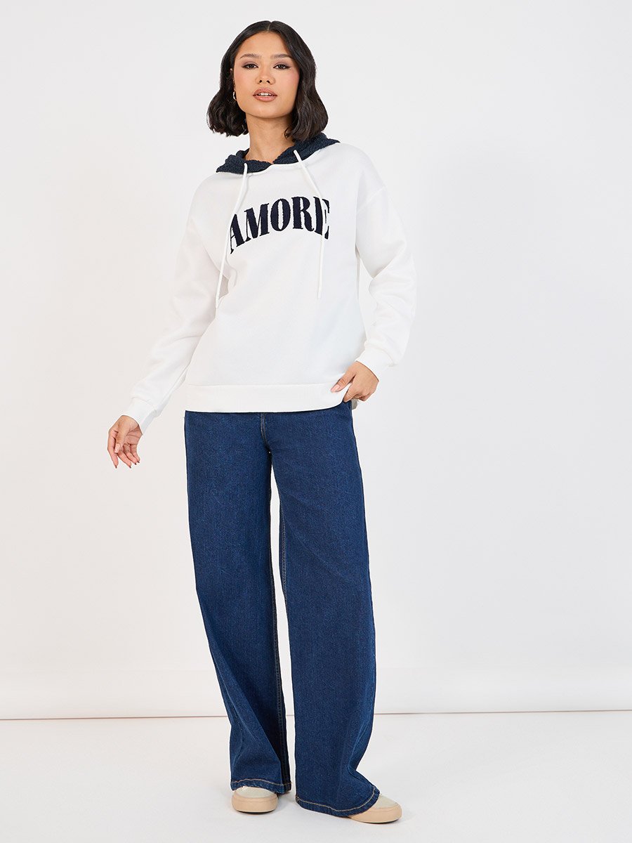 Amore Slogan Print Longline Hoodie