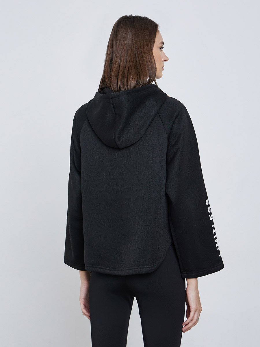 Slogan Print Flared Sleeves Hoodie