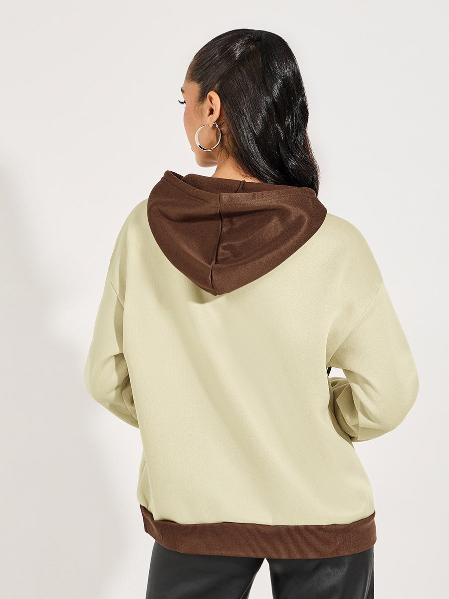 Contrast Cuff Regular Fit Printed Hoodie