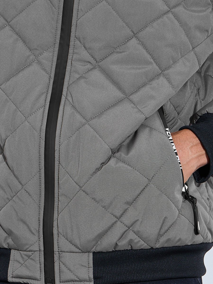 Grey Diagonal Quilted Hooded Puffer Jacket