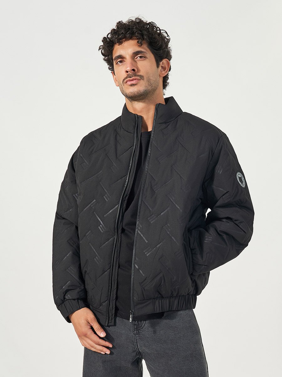 Chevron Quilted Puffer Jacket with Faux Fur Lining and Badge Detail
