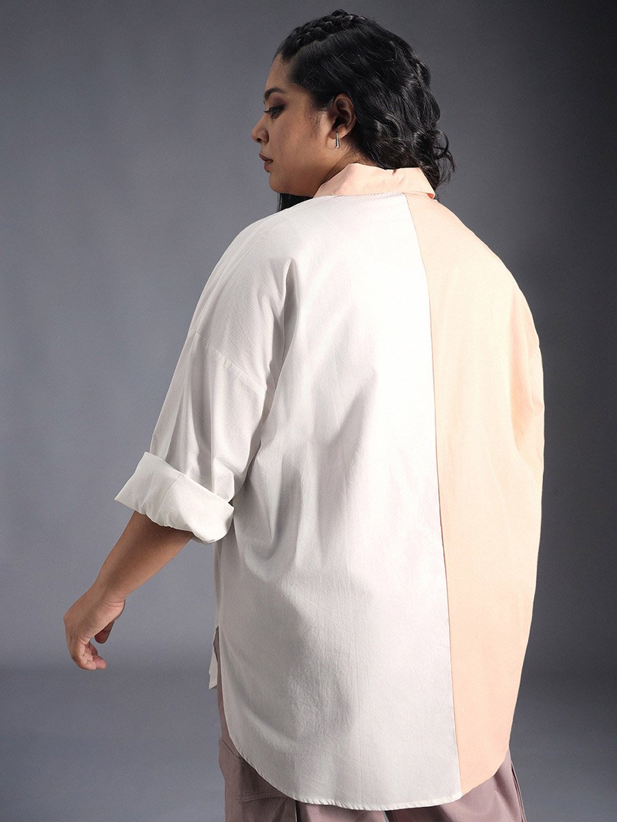 Plus Size Color Block Cotton Oversized Casual Shirt