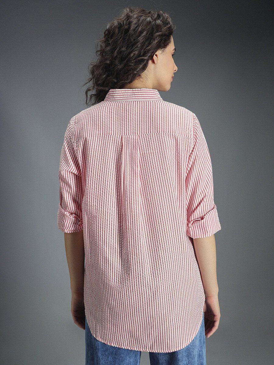 Striped Casual Shirt with High-Low Hem