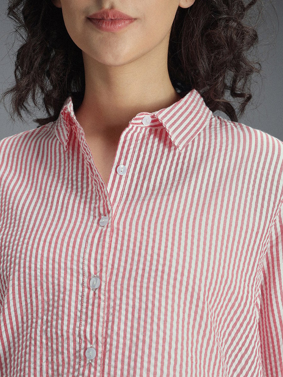 Striped Casual Shirt with High-Low Hem