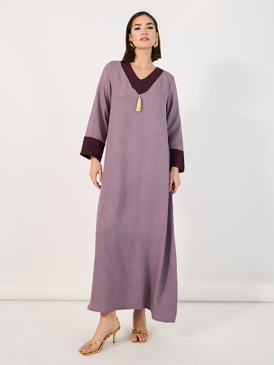 Contrast Cuff Jalabiya with Tassel Detail