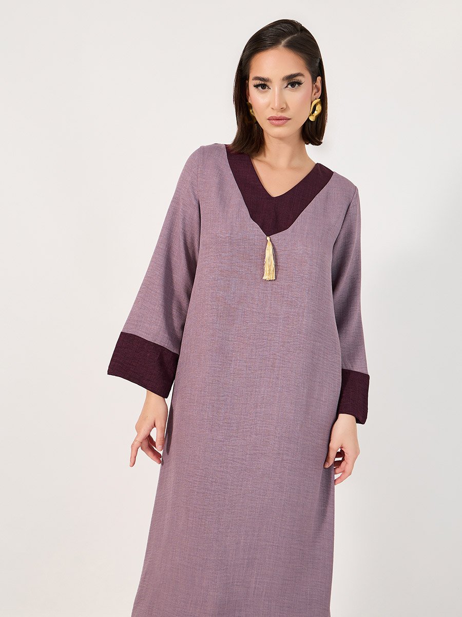 Contrast Cuff Jalabiya with Tassel Detail