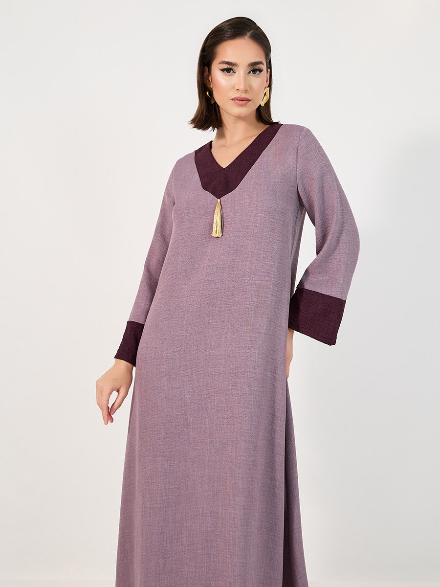 Contrast Cuff Jalabiya with Tassel Detail