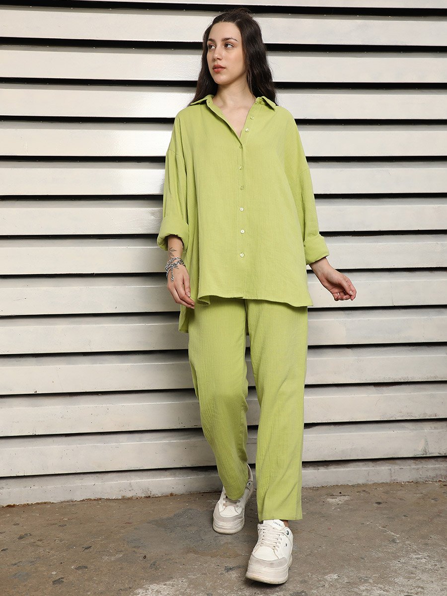 Solid Longline Shirt and Pants Co-Ords
