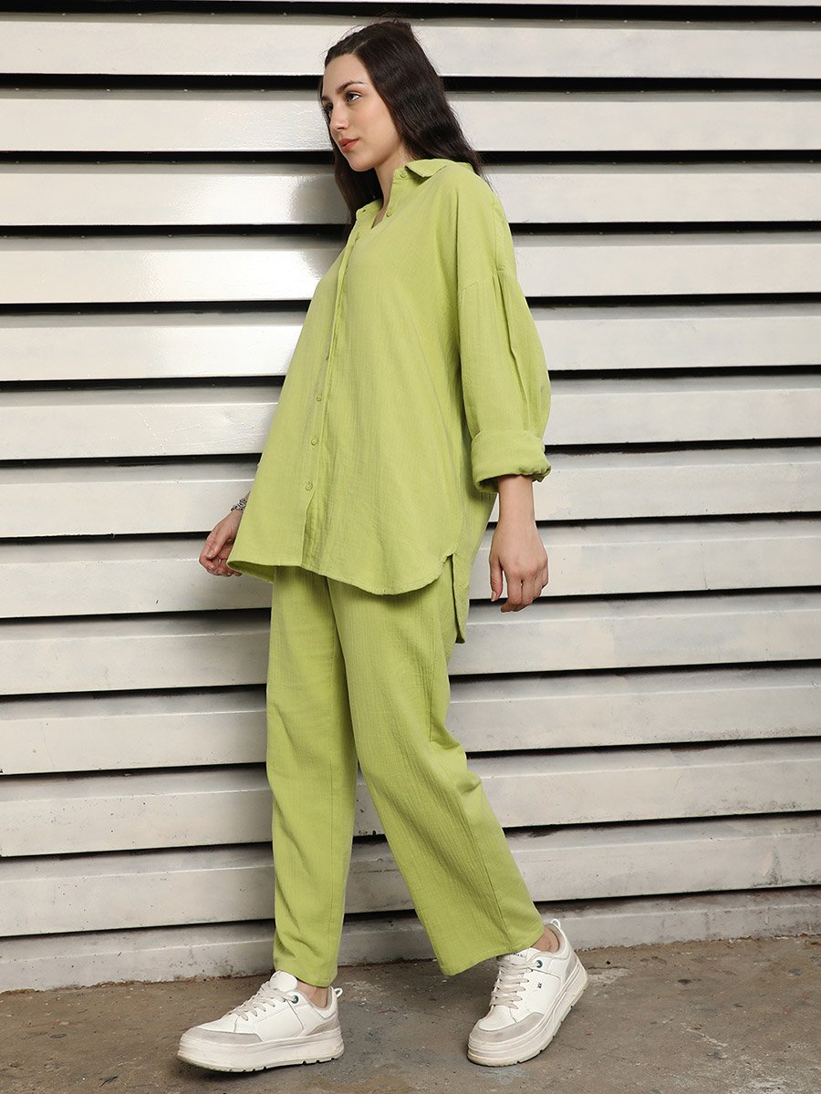 Solid Longline Shirt and Pants Co-Ords