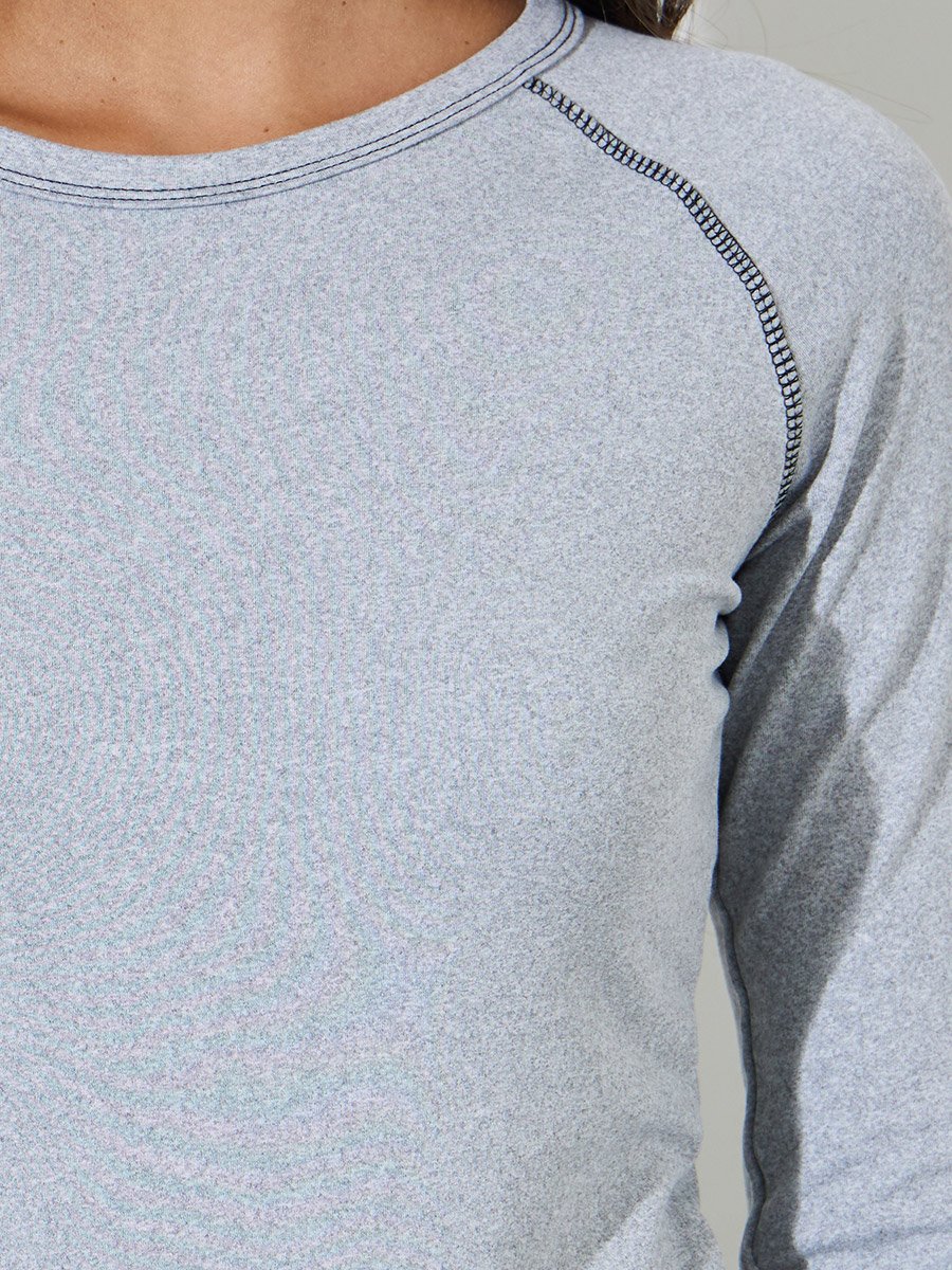 Grey Contrast Stitch Plain Raglan Sleeve Fitted T-Shirt