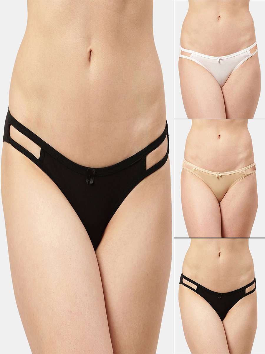 Pack of 3 - Cotton Cut-Out Detail Bikini