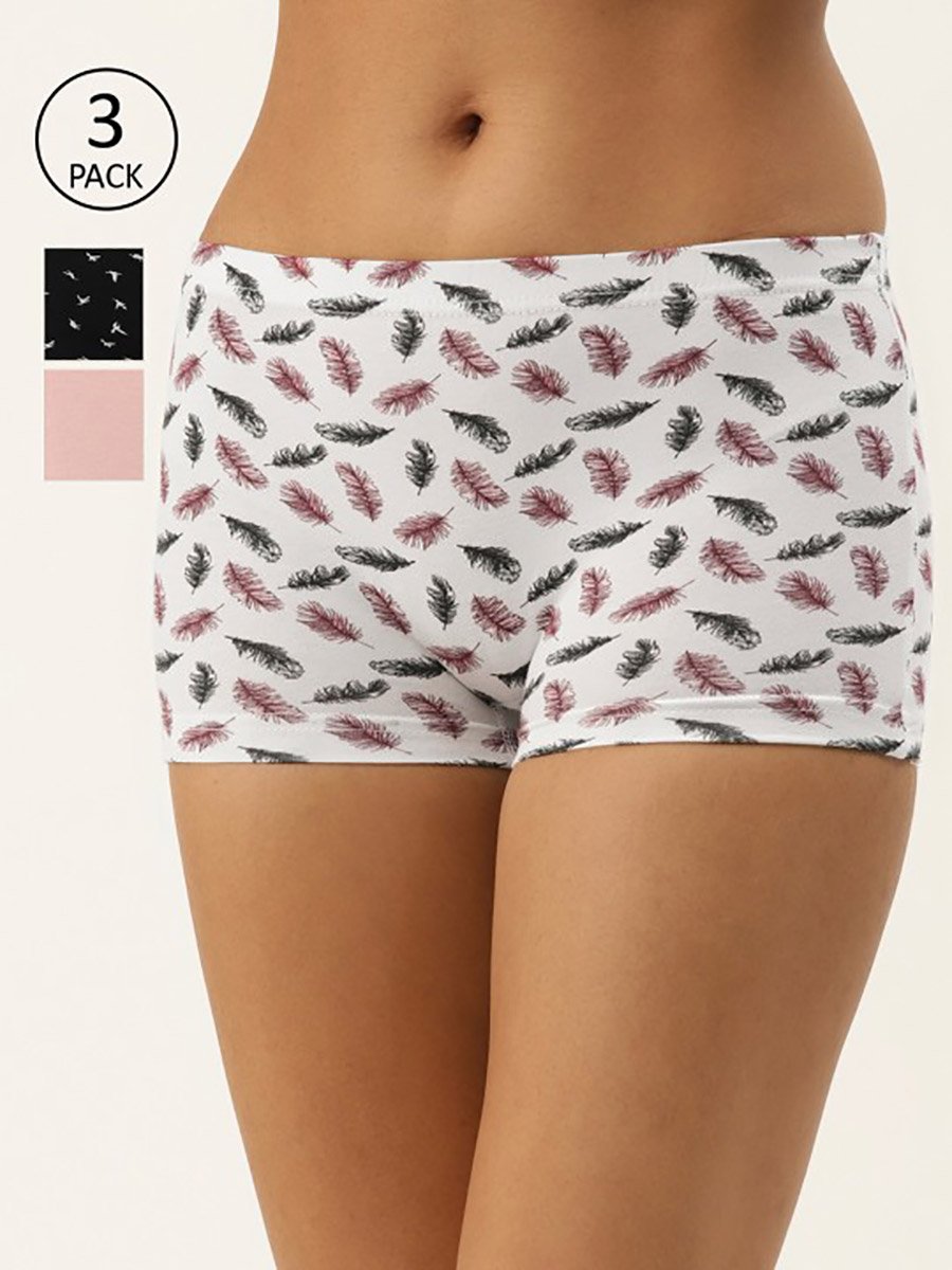 Pack of 3 - Cotton Printed and Plain Boyshorts